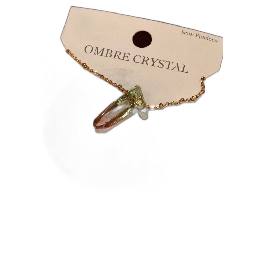 Semi-Precious Ombré Healing Crystal Pendant Gold Tone Necklace NWT